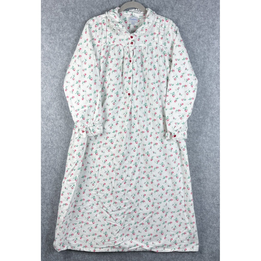 Lanz of Salzburg Flannel Nightgown Womens Small Floral Lace Trim Cottage Grandma